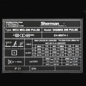 Sherman Synergic DIGIMIG 200 Pulse – Regulering i MIG håndtag – Fantastisk til Aluminium