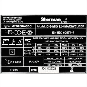 Sherman Synergic DIGIMIG 224 MAXIWELDER – 4 i En – MIG / TIG AC/DC HF / MMA