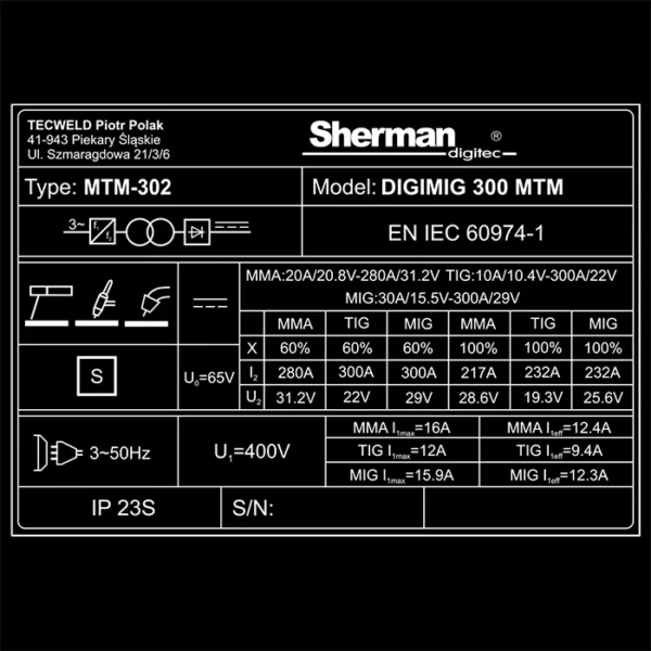 Sherman Synergic DIGIMIG 300 MTM – 3 i En – MIG / TIG DC HF / MMA – inkl. Argon og Co2 – TILBUD