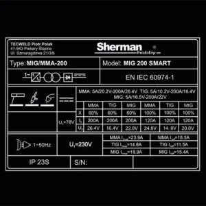 Sherman Synergic MIG 200 SMART – Kompakt og bærbar maskine – NYHED
