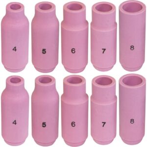 TIG gas dyse kop keramik – T17/18/26 – Str. 4-8 – Sæt af 10 stk